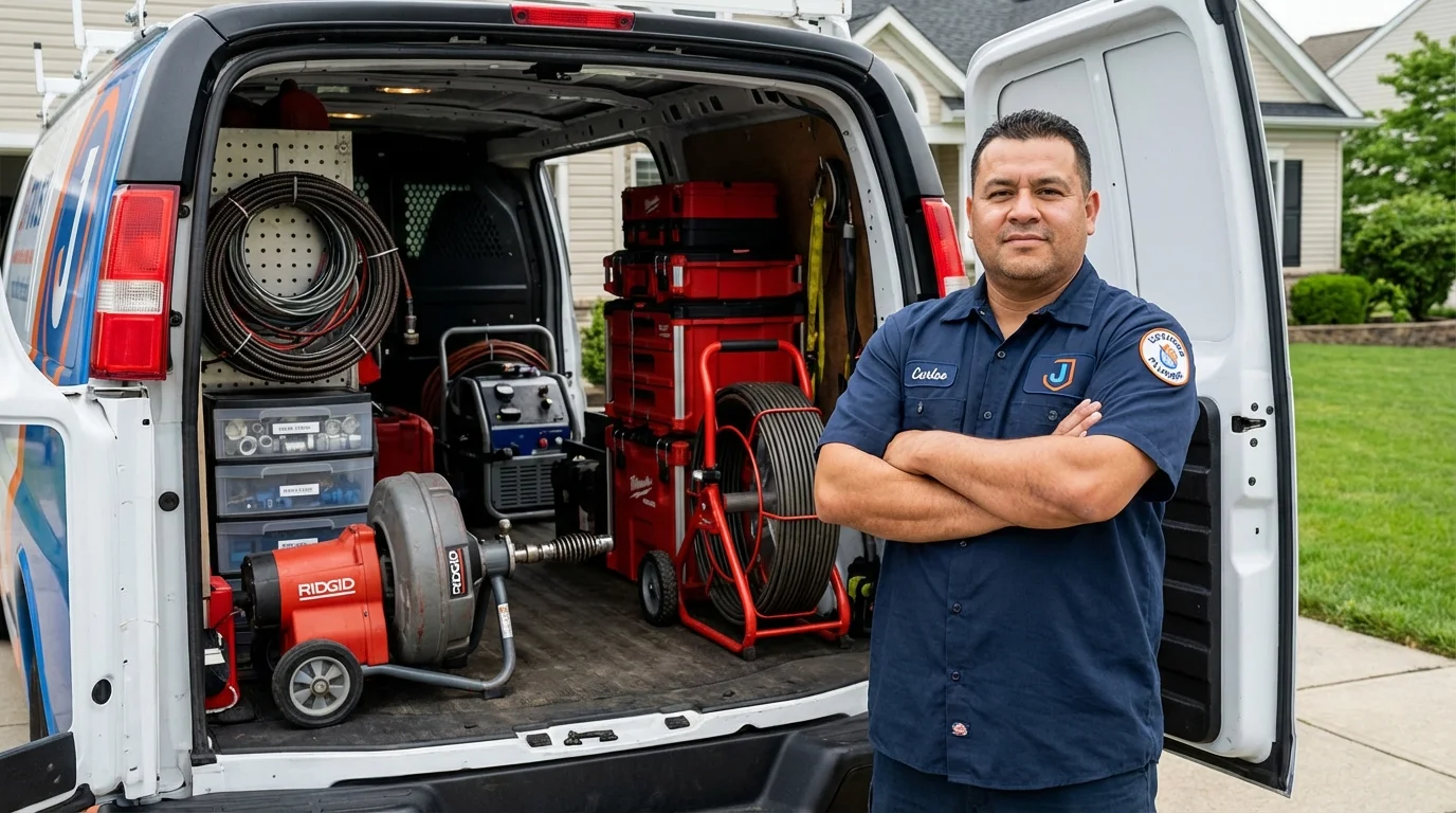 Professional drain cleaning equipment and Johns Plumbing LLC plumber in Berwyn