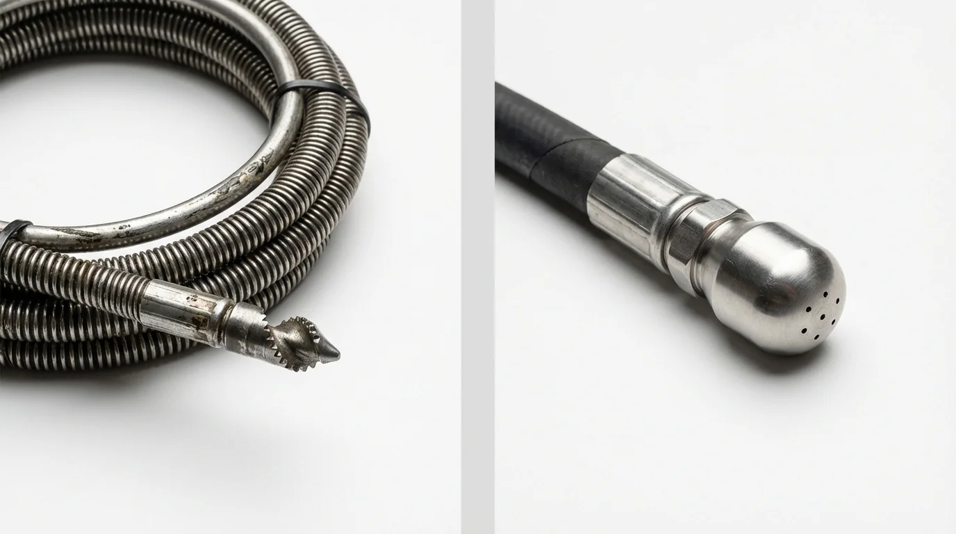 Drain snake cable and hydro jetting nozzle used for drain cleaning in Berwyn, PA