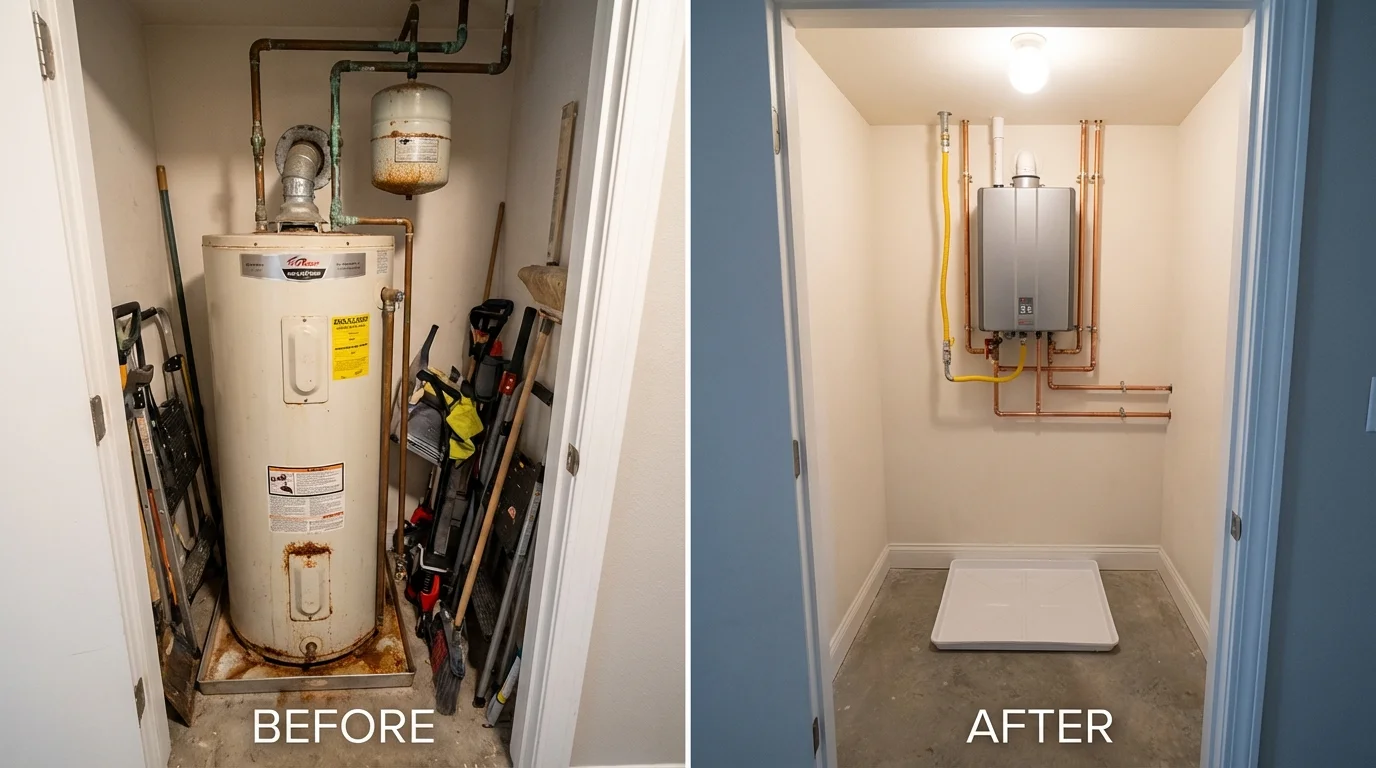 Tank water heater versus wall-mounted tankless unit comparison for Berwyn, PA homeowners