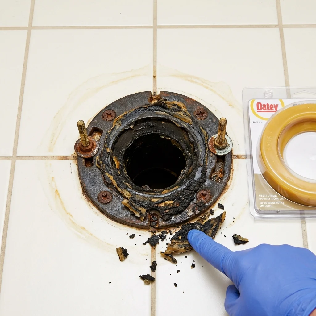 Failed wax ring showing water seepage at the base of a toilet in a Berwyn, PA home