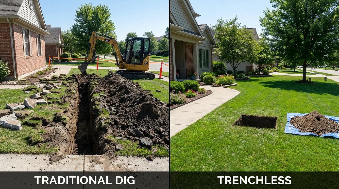 Trenchless sewer repair with minimal yard damage versus traditional excavation in Berwyn, PA
